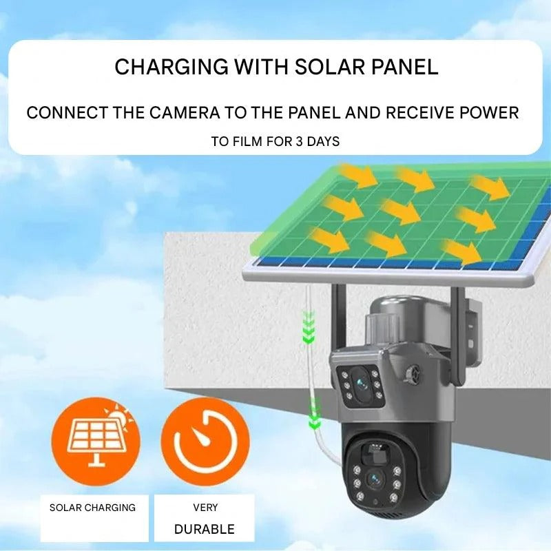 4K Wireless Security Camera with Dual Lens 10X Zoom and 360 Degree Rotation, Solar Powered