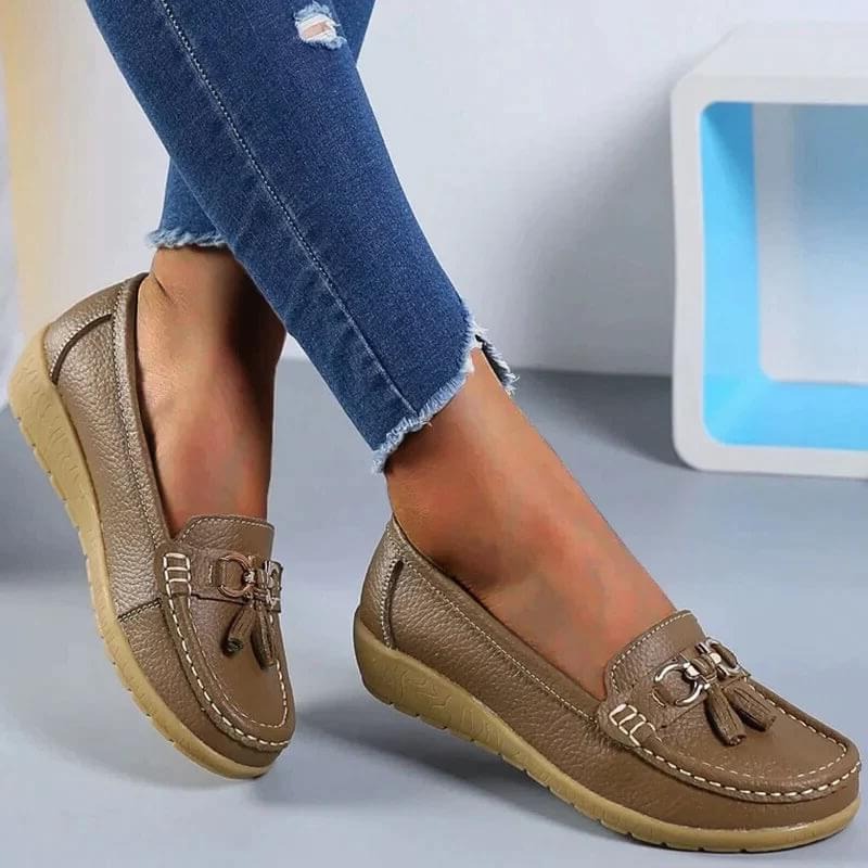 Leather Loafers with Ergonomic Insole and Arch Support for Women