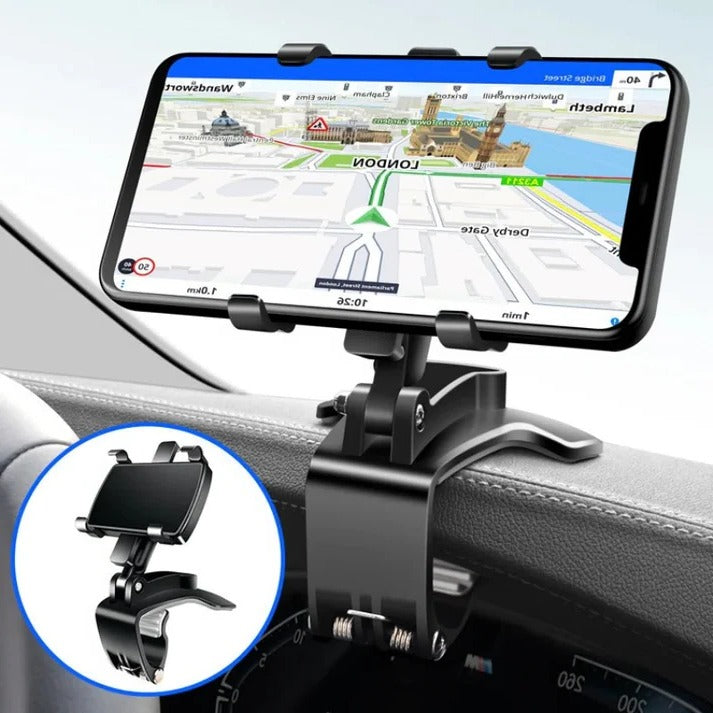 Dashboard Phone Holder with 360 Degree Rotation and Spring Loaded Clasp