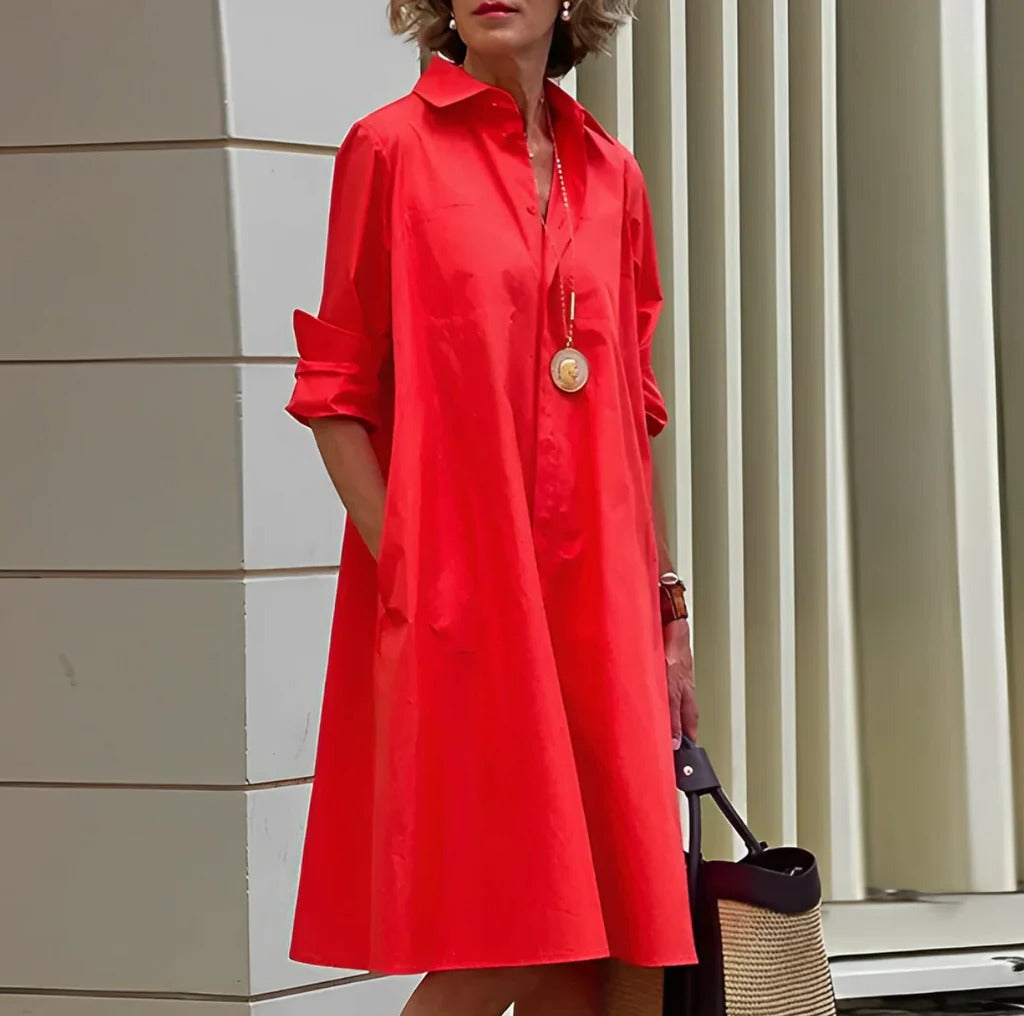 Polo Collar Dress with Relaxed Fit and Easy Care Fabric