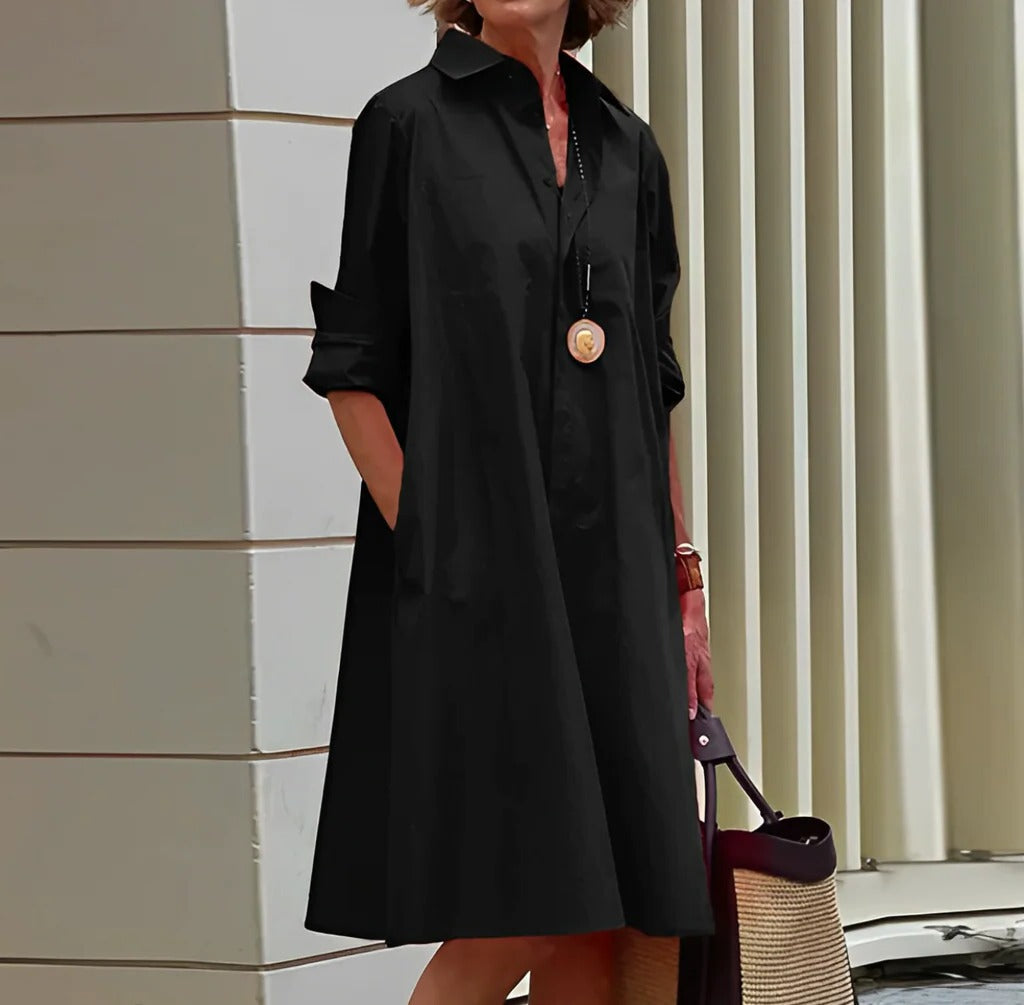 Polo Collar Dress with Relaxed Fit and Easy Care Fabric