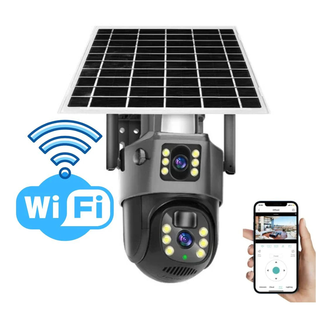 4K Wireless Security Camera with Dual Lens 10X Zoom and 360 Degree Rotation, Solar Powered