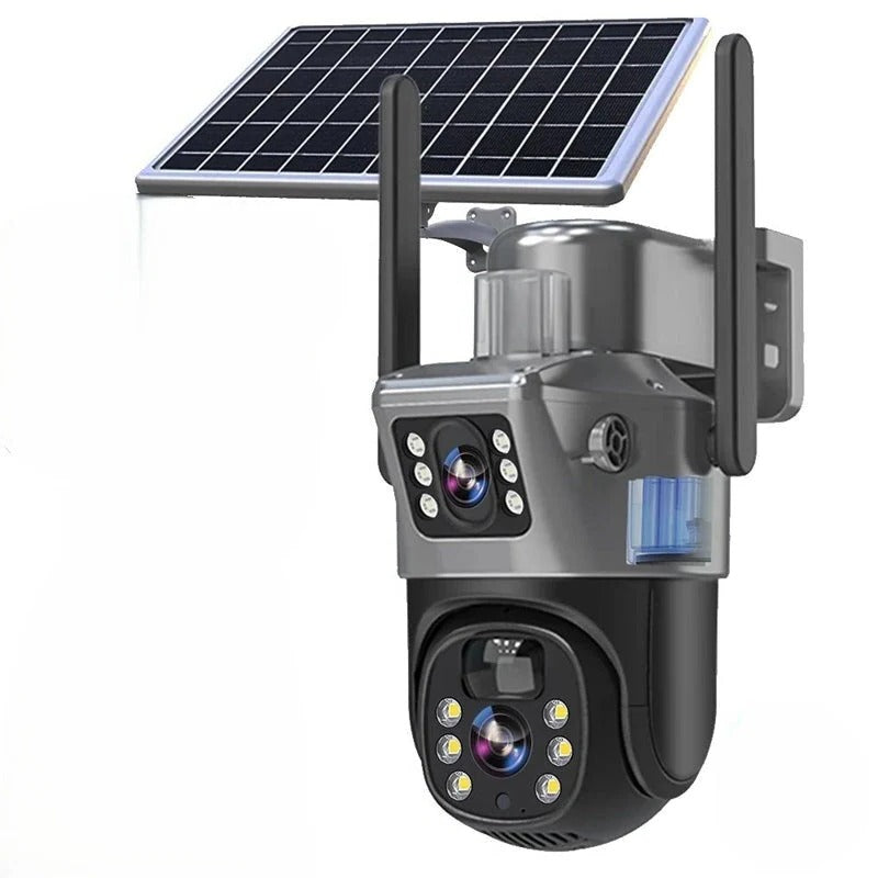 4K Wireless Security Camera with Dual Lens 10X Zoom and 360 Degree Rotation, Solar Powered