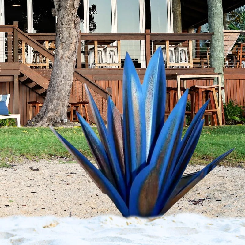 Metal Agave Plant with Rust Finish for Patios and Indoor Corners