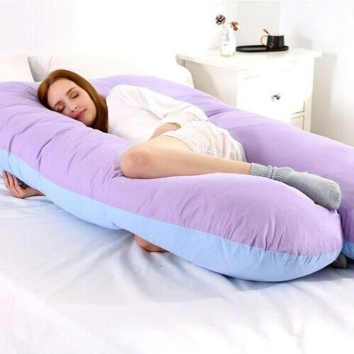 Full Length Body Pillow with Curved Spine Support and Cotton Fiber Fill
