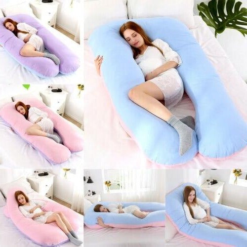 Full Length Body Pillow with Curved Spine Support and Cotton Fiber Fill