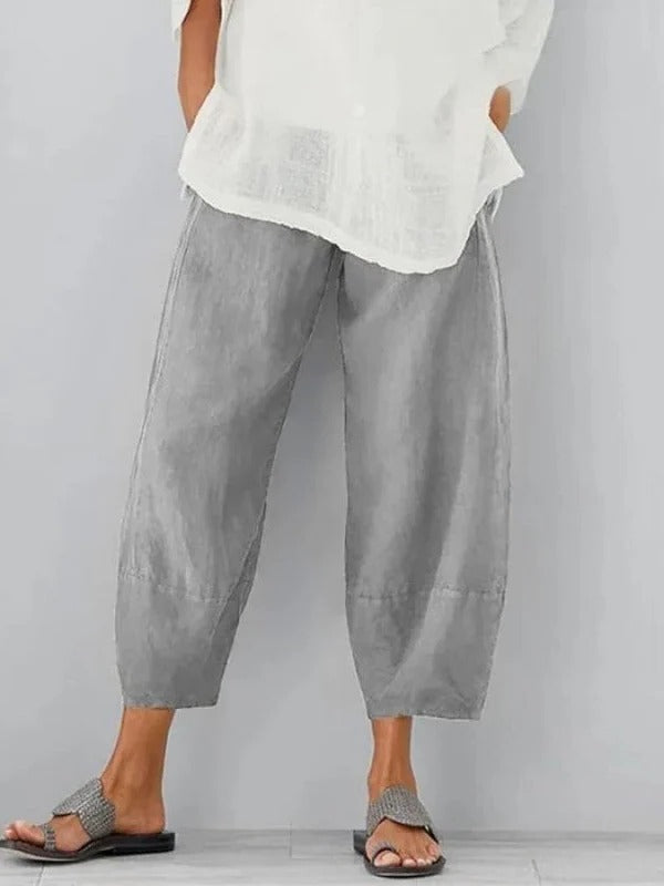 Lightweight Linen Pants with Adjustable Waist and Straight Leg Cut