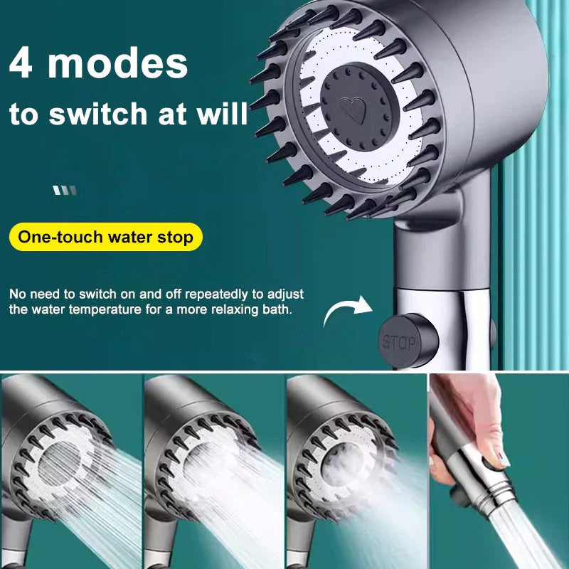 Filtered Shower Head with Laser-Cut Micro Holes and Push-Button Control