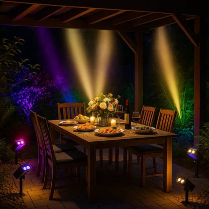 Solar Spot Light with Adjustable Zoom Lens and Color Changing Modes, IP65 Waterproof