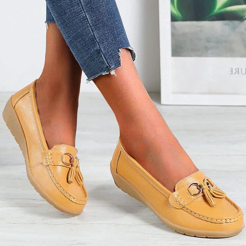 Leather Loafers with Ergonomic Insole and Arch Support for Women