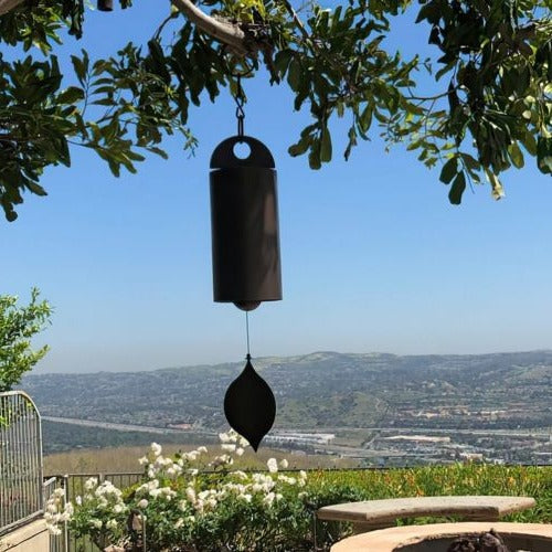 Wind Bell with Dual Chamber Acoustics and Ash Wood Clapper, 12-Inch Hanging