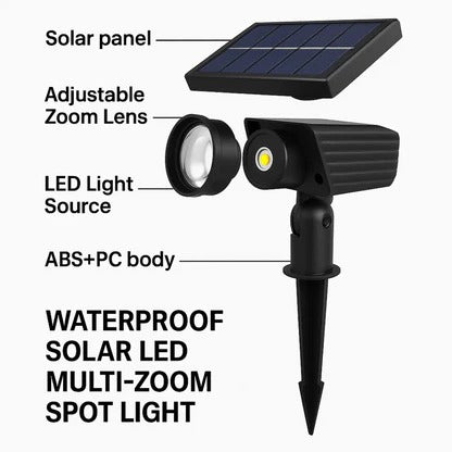 Solar Spot Light with Adjustable Zoom Lens and Color Changing Modes, IP65 Waterproof