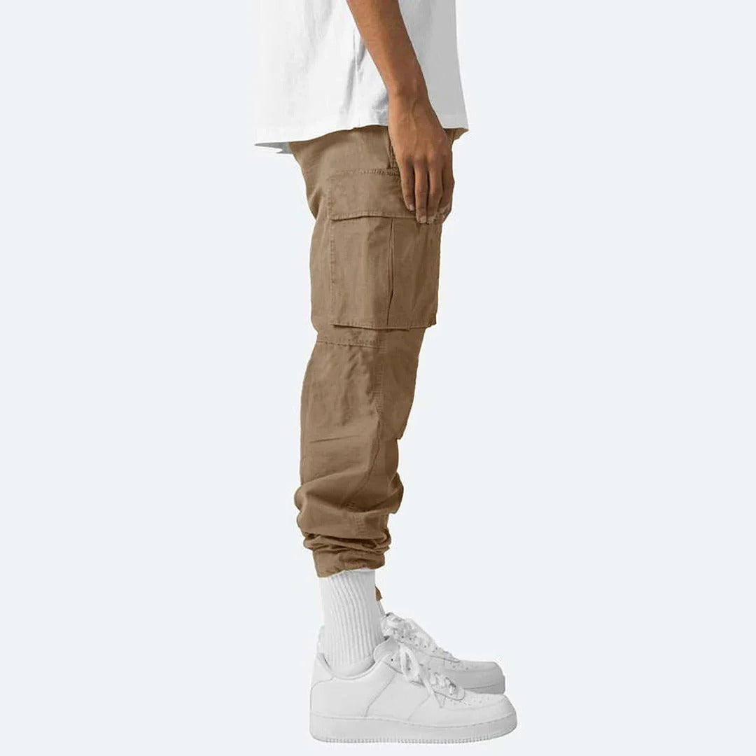 Men's Cargo Pants with Multiple Thigh Pockets and Stretch Fabric