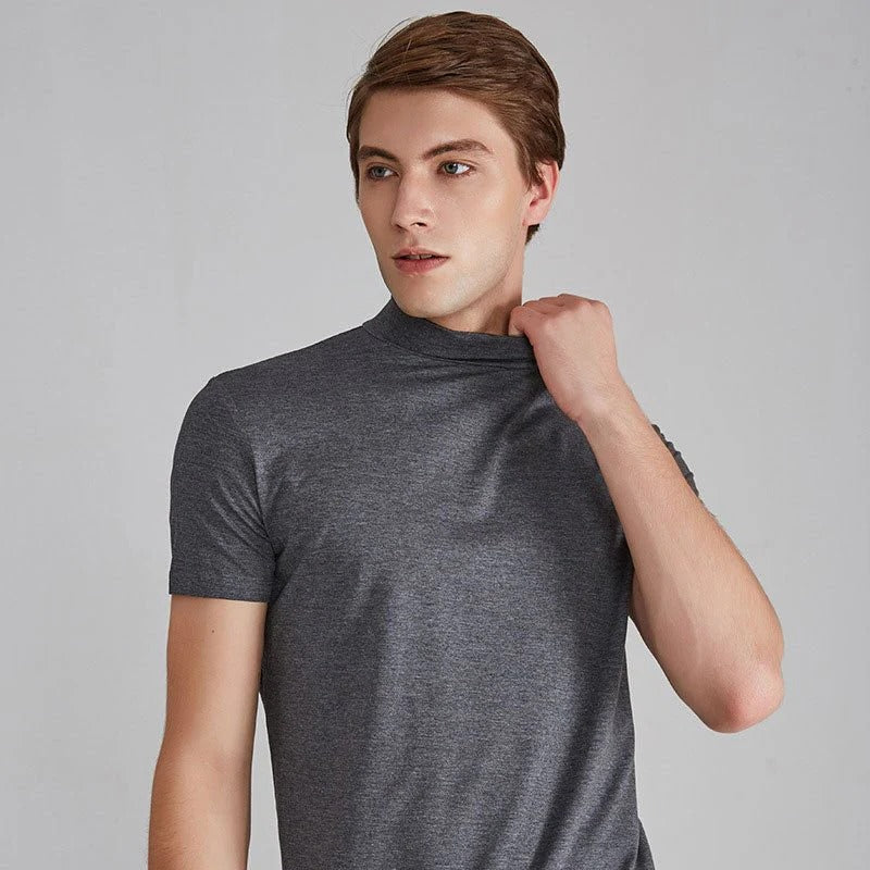 Men's Turtleneck T-Shirt with Cotton Blend and Close Fit, 5 Colors
