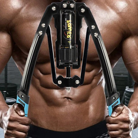 Adjustable Hydraulic Chest Exerciser with 20 Resistance Levels and Non-Slip Handles