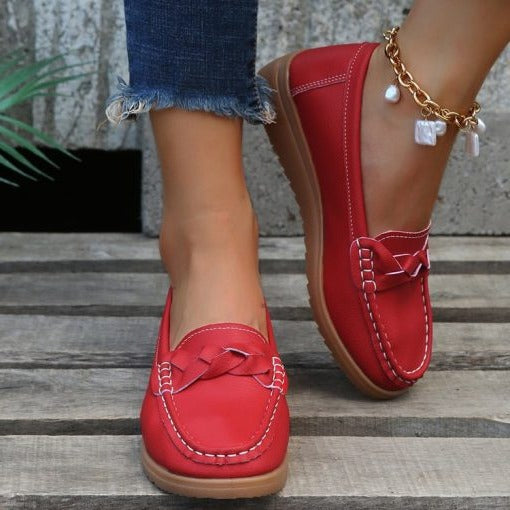 Women's Leather Loafers with Arch Support and Wide Toe Box, Slip Resistant Sole