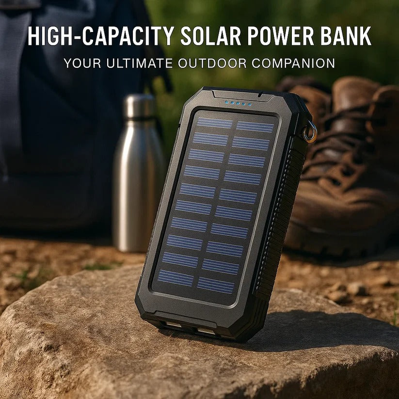 Solar Power Bank 500000mAh with Dual USB Ports and LED Flashlight, IP44 Waterproof