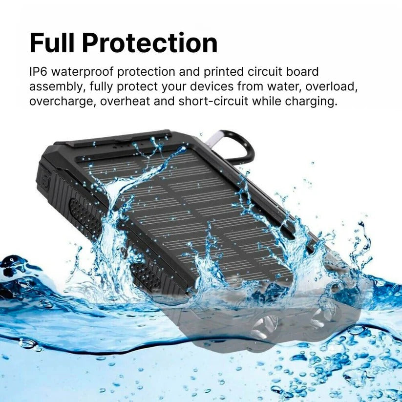 Solar Power Bank 500000mAh with Dual USB Ports and LED Flashlight, IP44 Waterproof