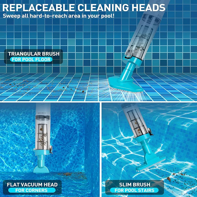 Cordless Pool Cleaner with Adjustable Pole and Three Interchangeable Brush Heads, 90-Minute Runtime