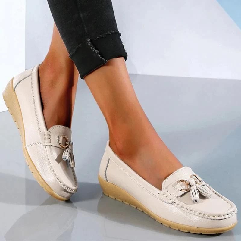 Leather Loafers with Ergonomic Insole and Arch Support for Women