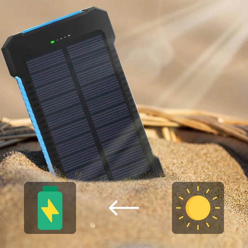 Solar Power Bank 500000mAh with Dual USB Ports and LED Flashlight, IP44 Waterproof