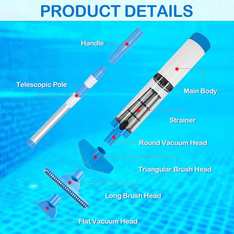 Cordless Pool Cleaner with Adjustable Pole and Three Interchangeable Brush Heads, 90-Minute Runtime