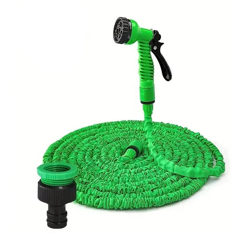 Expandable Garden Hose with Seven Spray Patterns and Flow Control Lever