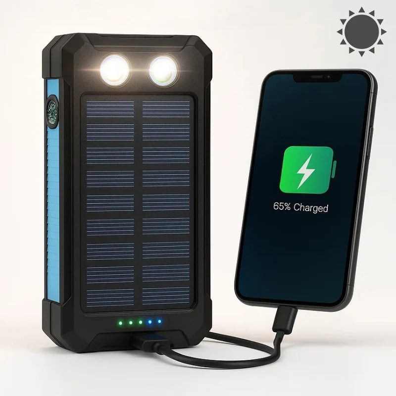 Solar Power Bank 500000mAh with Dual USB Ports and LED Flashlight, IP44 Waterproof