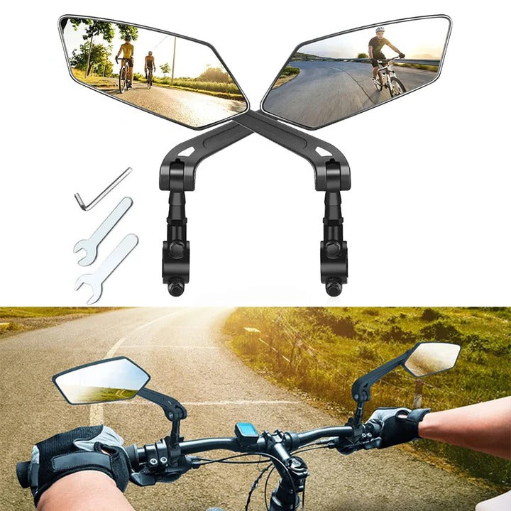 Adjustable Handlebar Mirrors for Bikes with 360 Degree Rotation and Flat HD Glass, 2 Pack