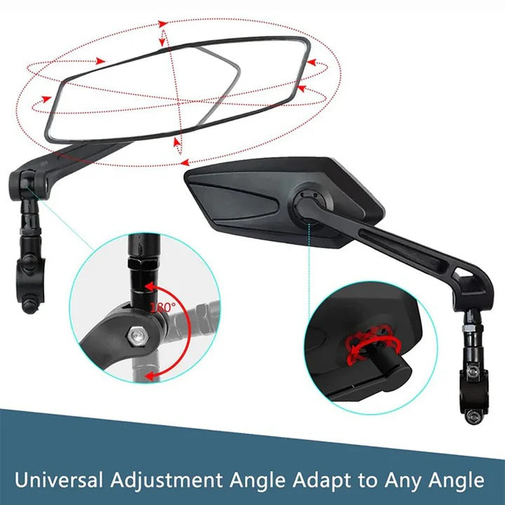 Adjustable Handlebar Mirrors for Bikes with 360 Degree Rotation and Flat HD Glass, 2 Pack