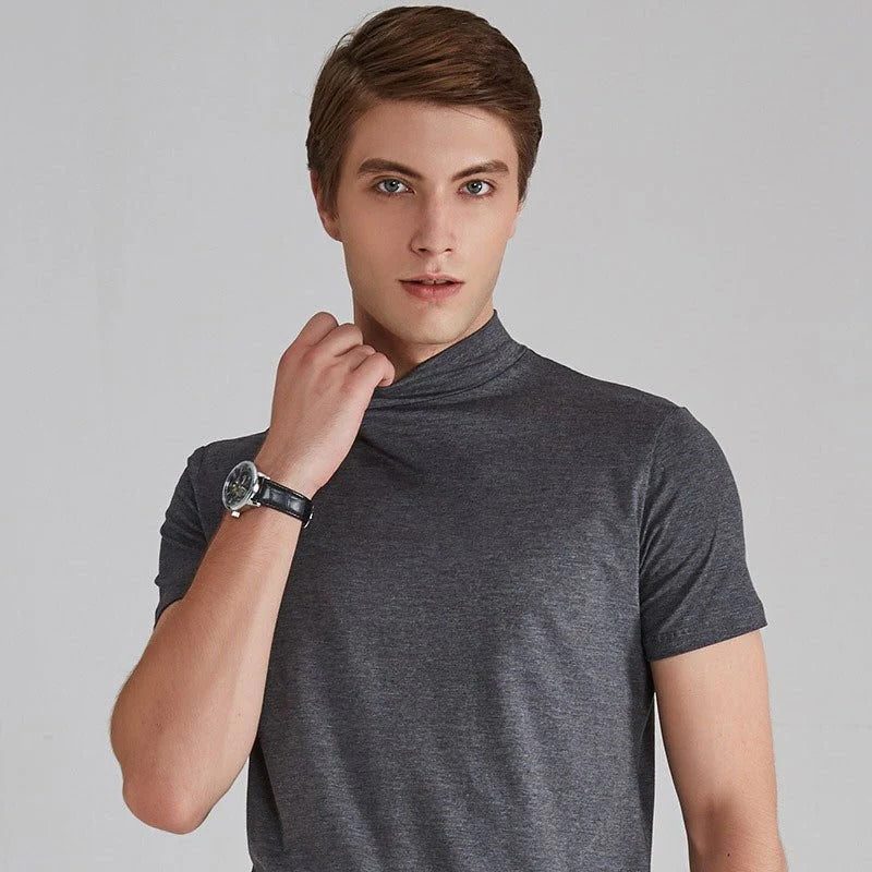 Men's Turtleneck T-Shirt with Cotton Blend and Close Fit, 5 Colors