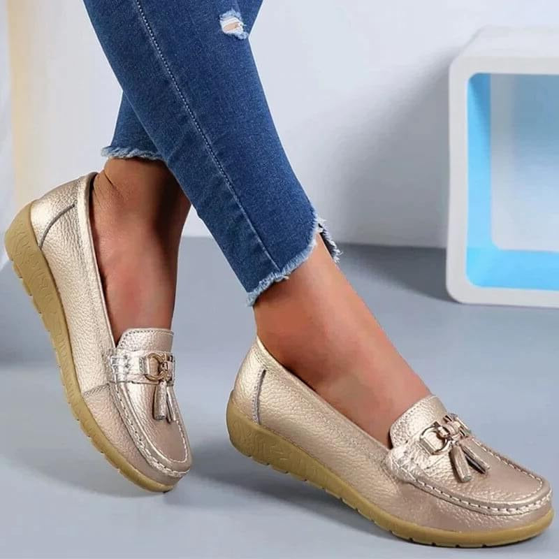 Leather Loafers with Ergonomic Insole and Arch Support for Women