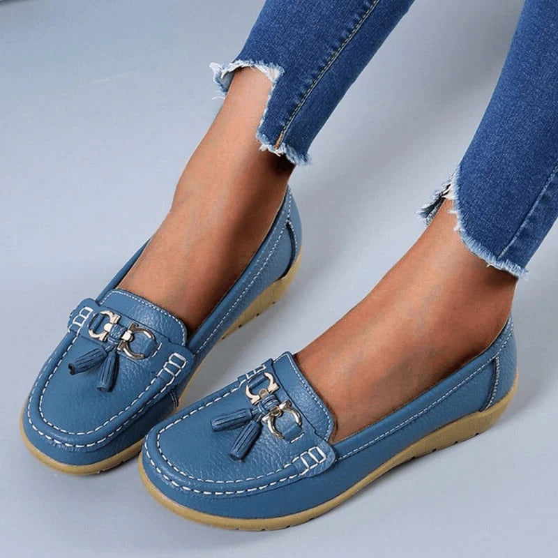 Leather Loafers with Ergonomic Insole and Arch Support for Women