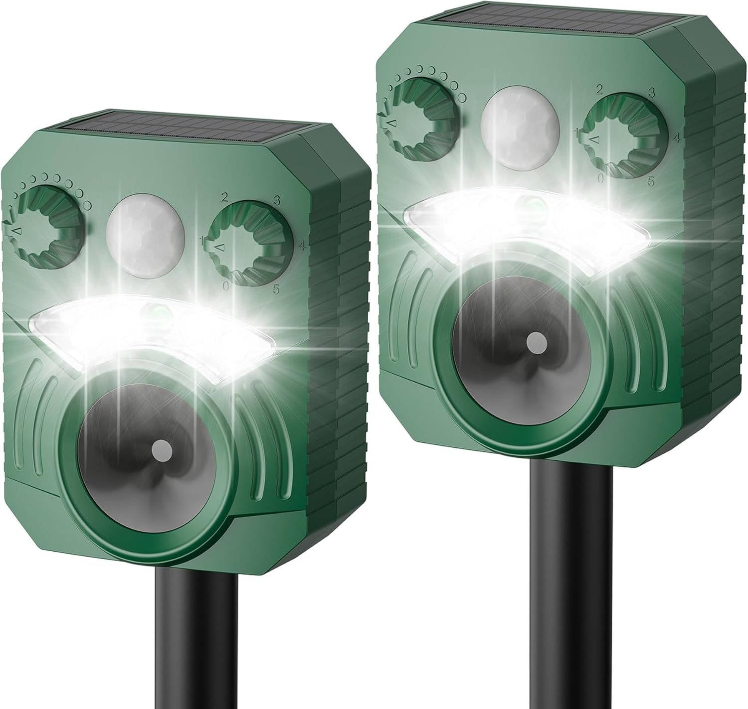 Motion Activated Animal Deterrent with Solar Panel and Flashing Lights, Waterproof