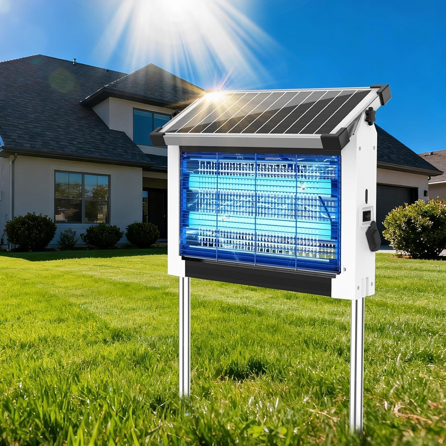 Solar-Powered Mosquito Zapper with LED Attraction and 4500V Electric Grid for 3500 Sq.ft