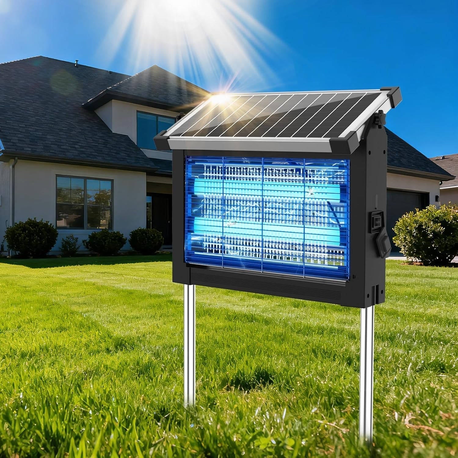 Solar-Powered Mosquito Zapper with LED Attraction and 4500V Electric Grid for 3500 Sq.ft