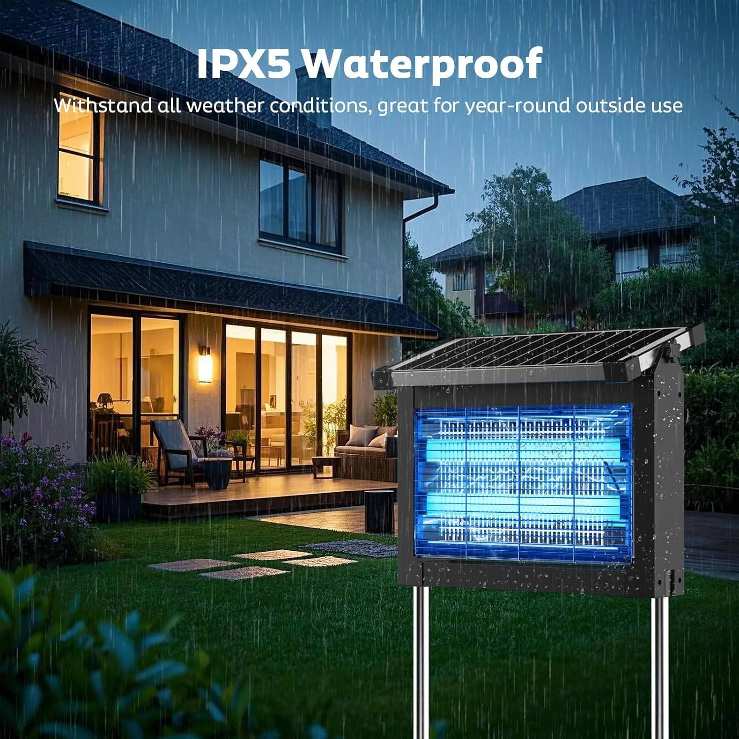 Solar-Powered Mosquito Zapper with LED Attraction and 4500V Electric Grid for 3500 Sq.ft