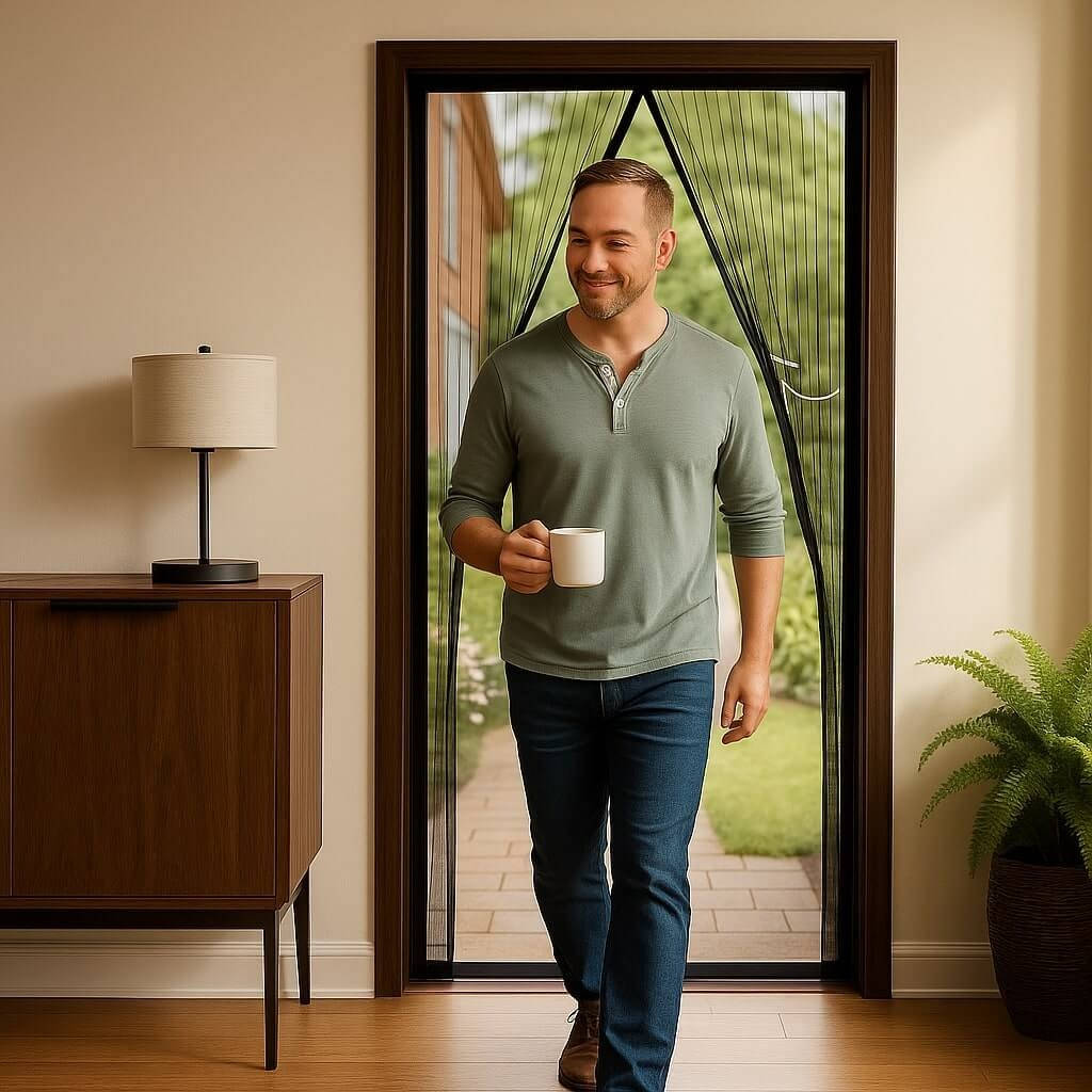 Magnetic Screen Door with Auto-Close Panels and Insect Mesh, Custom Fit