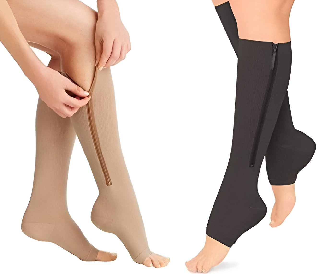 Compression Socks with Side Zipper and Open Toe Design, 20-30 mmHg Support