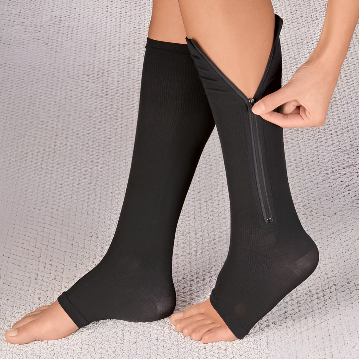 Compression Socks with Side Zipper and Open Toe Design, 20-30 mmHg Support