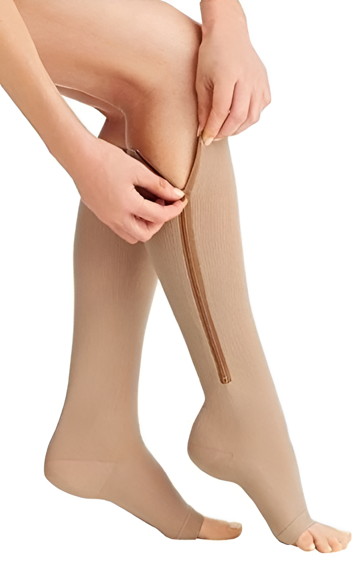 Compression Socks with Side Zipper and Open Toe Design, 20-30 mmHg Support