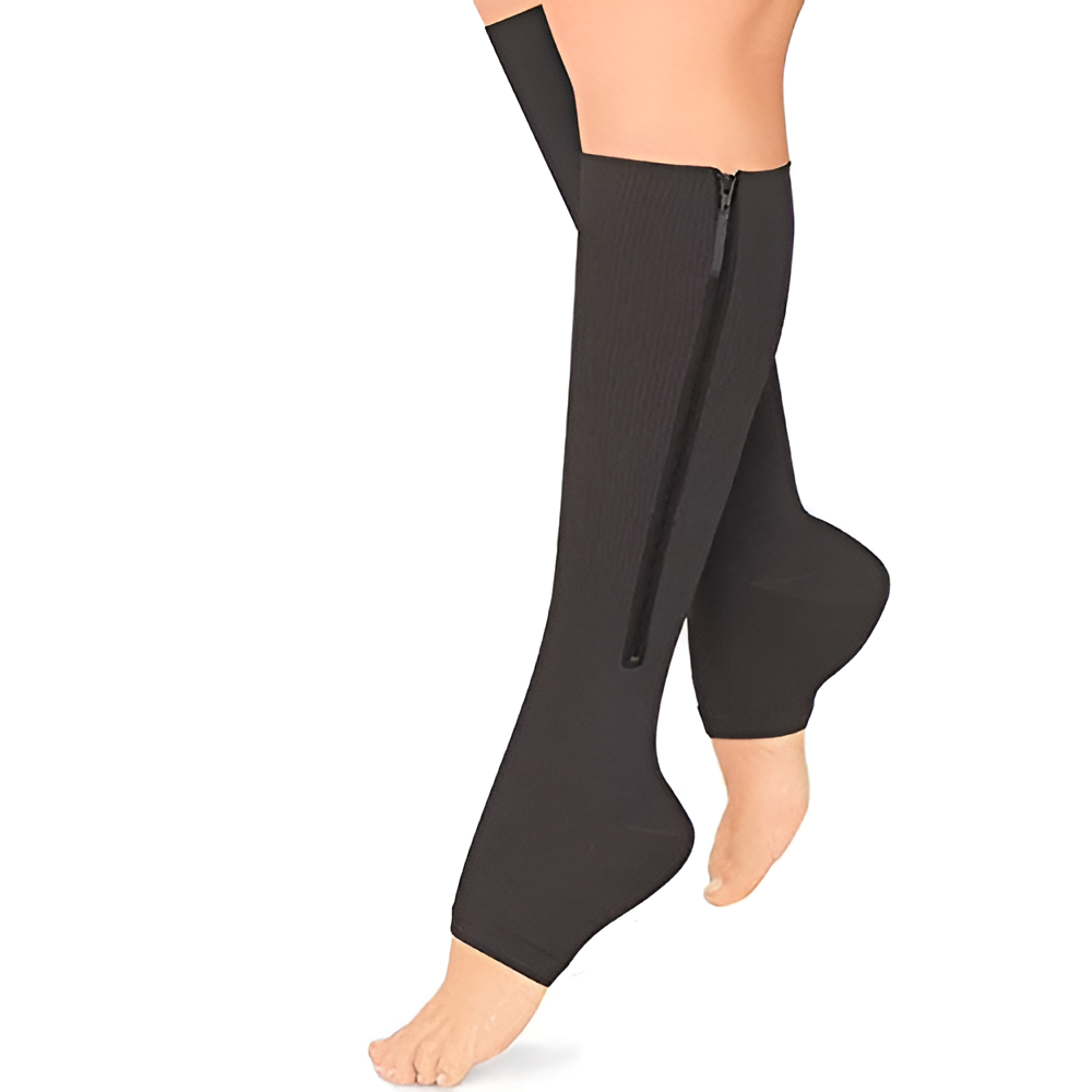 Compression Socks with Side Zipper and Open Toe Design, 20-30 mmHg Support