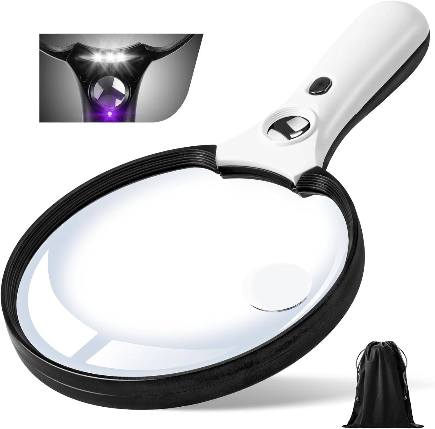 Magnifying Glass with LED Light and Triple Zoom, UV Verification