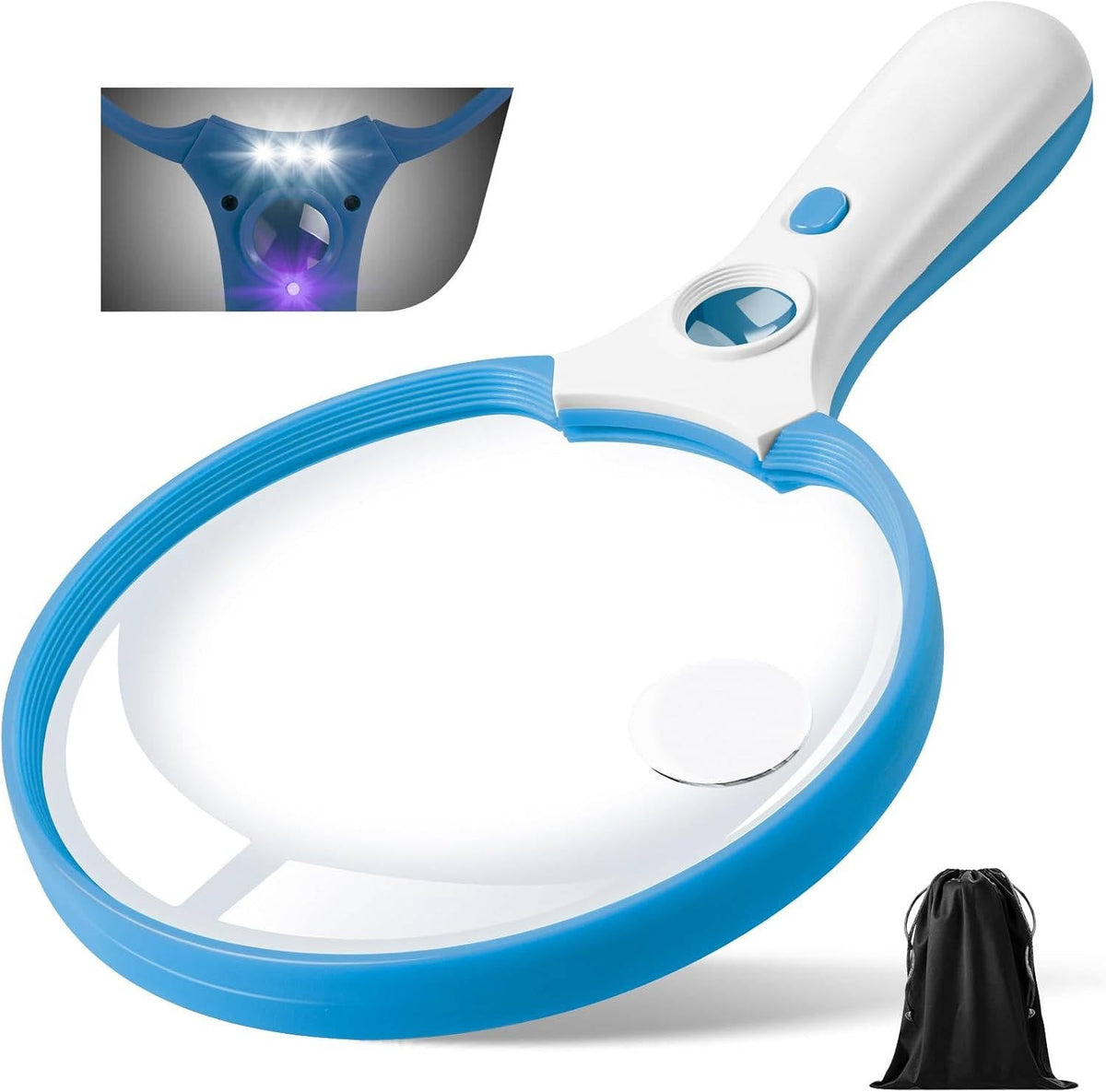 Magnifying Glass with LED Light and Triple Zoom, UV Verification