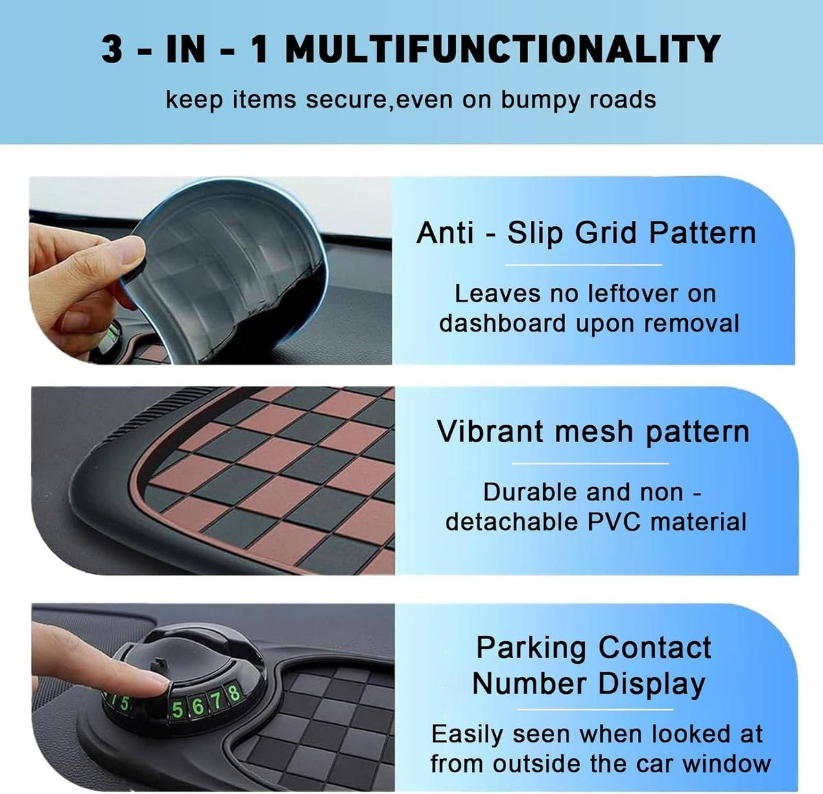 Dashboard Phone Holder with 360-Degree Rotation and Storage Compartments