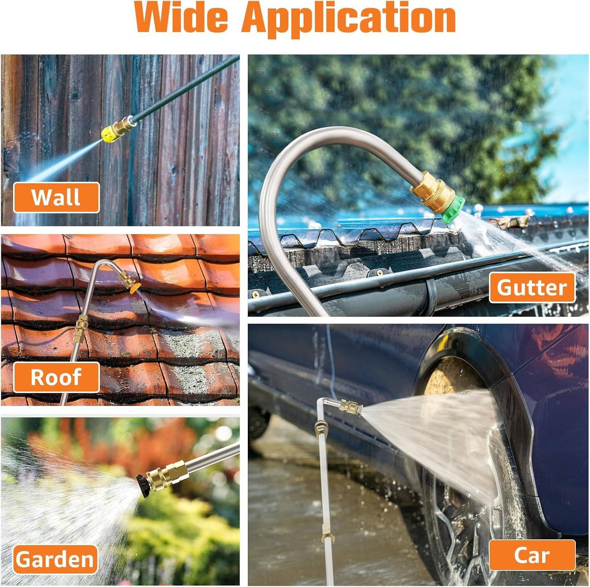 Telescoping Pressure Washer Wand with 6 Nozzles and Curved Attachment for Gutters, Roofs, Walls