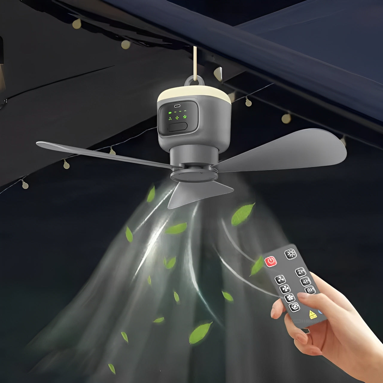 Rechargeable Ceiling Fan with Infrared Remote and 360-Degree Lighting, 30-Hour Battery