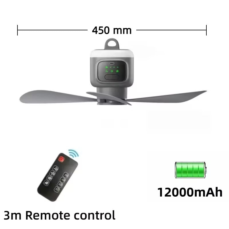 Rechargeable Ceiling Fan with Infrared Remote and 360-Degree Lighting, 30-Hour Battery