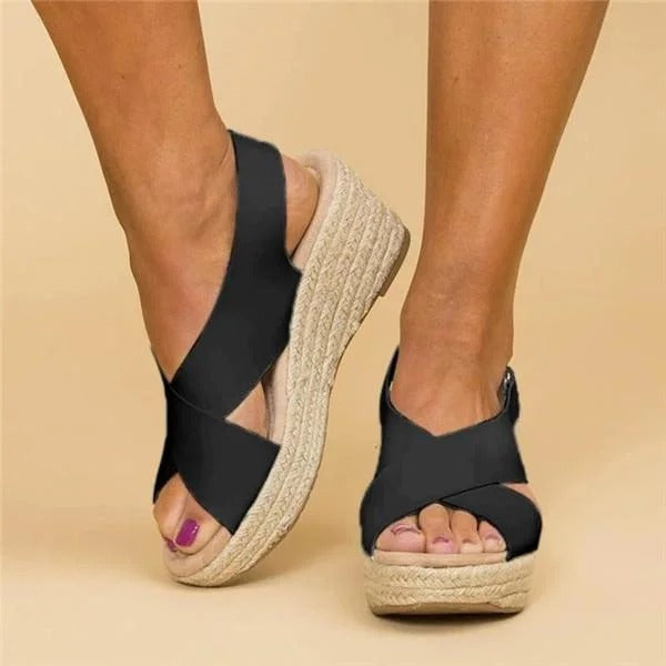 Orthopedic Wedge Sandals with Adjustable Cross Straps and Arch Support