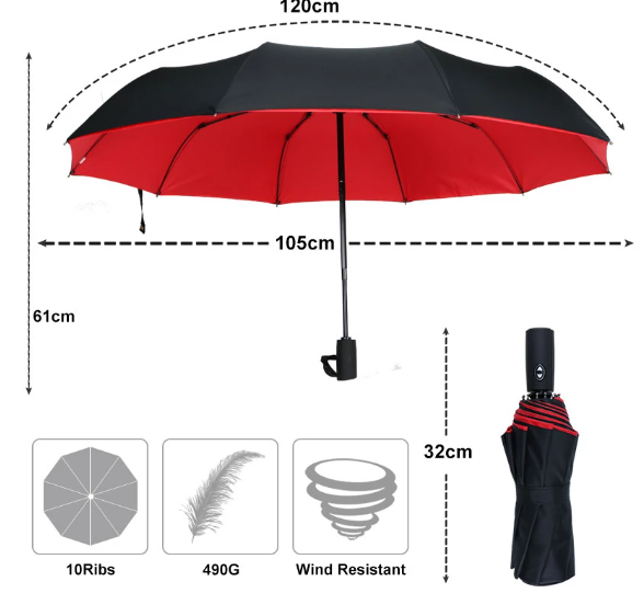 Automatic Umbrella with Windproof Frame and Compact Folding Design